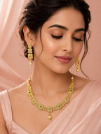 Aanura Gold Plated Ruby Grid Necklace Set