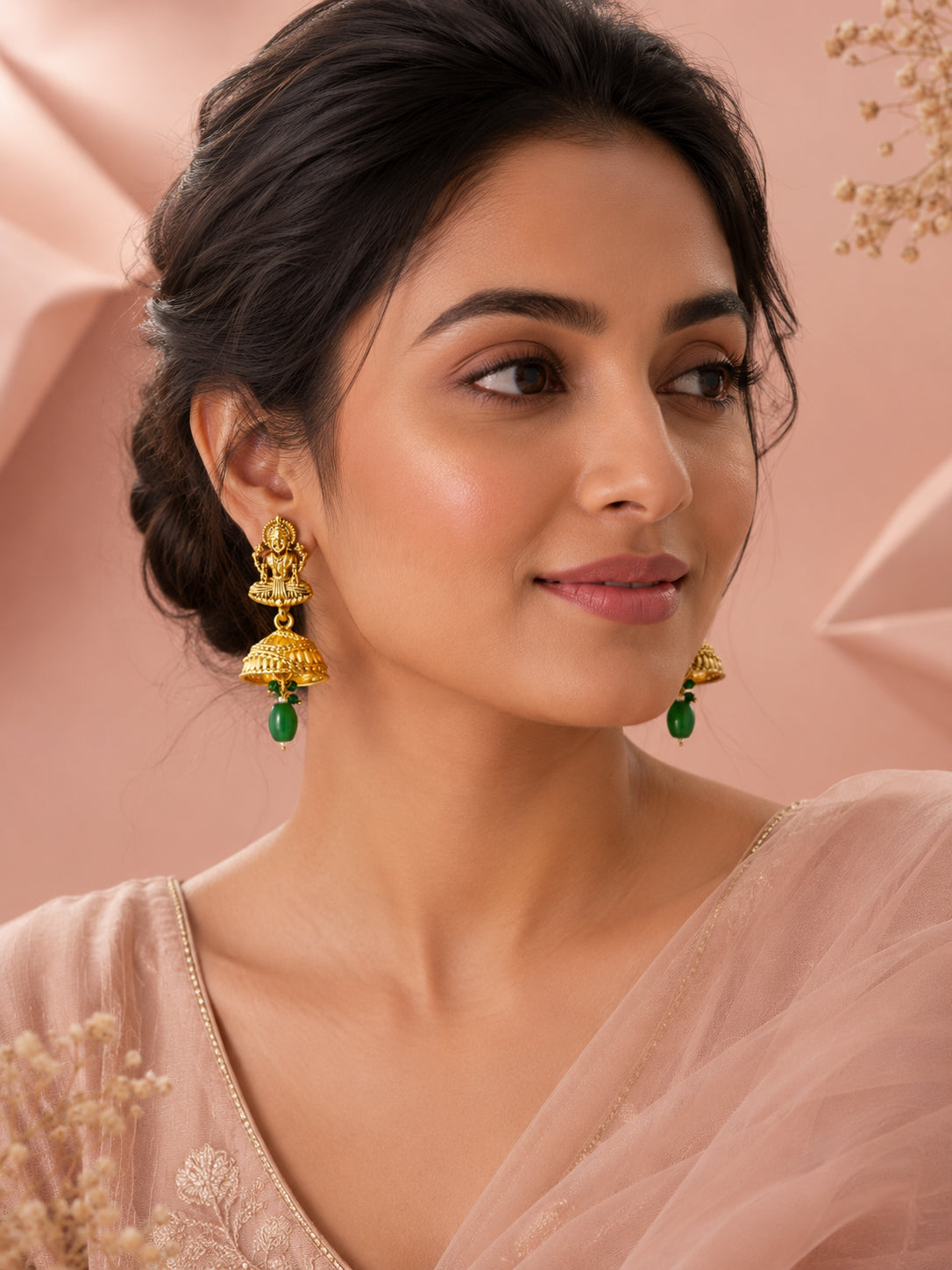 Aanura Temple Earrings with Red Stone Drop