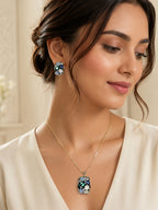 Aanura Pastel Green Peach Rectangular Necklace & Earrings