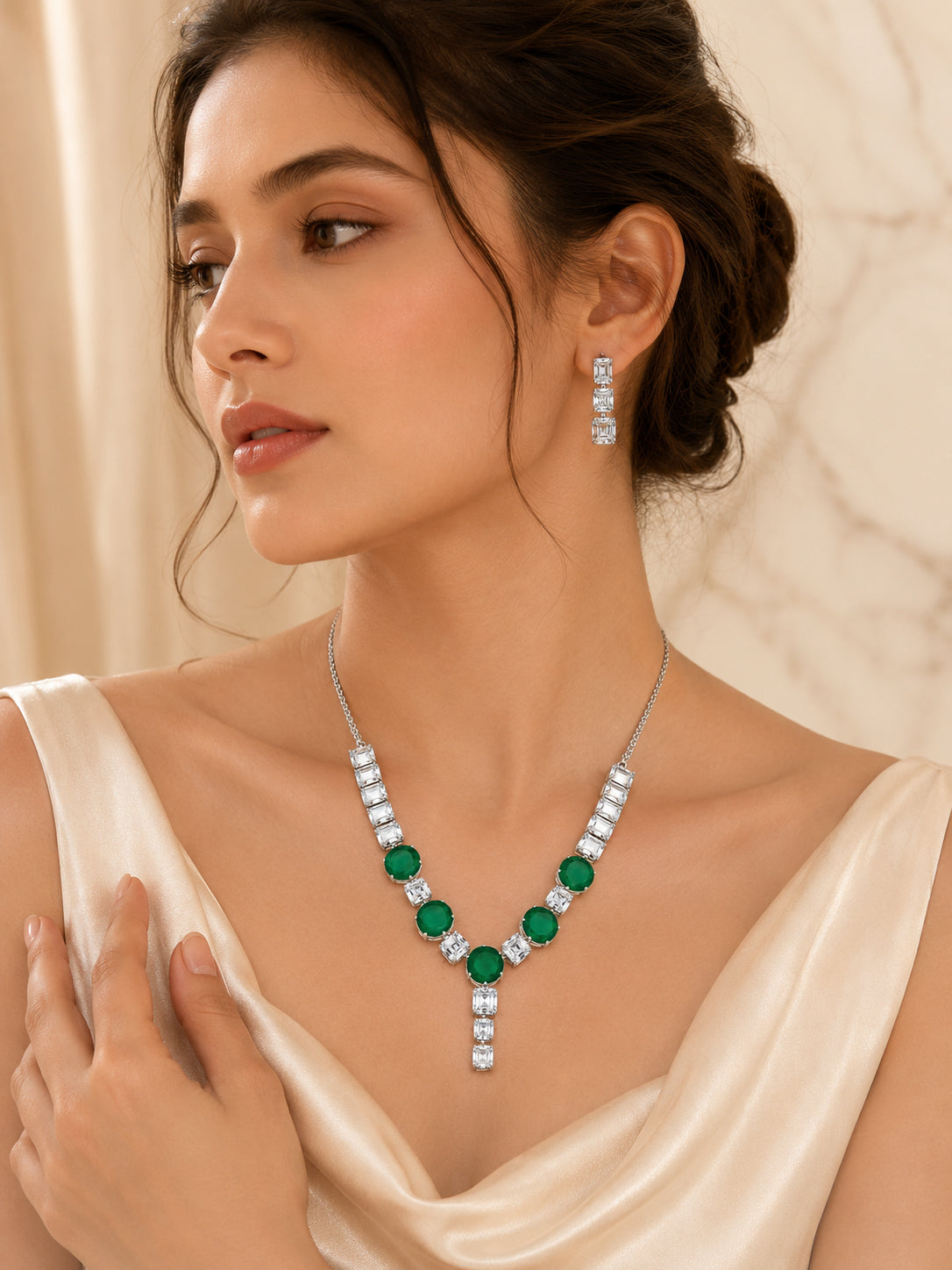 Aanura Pink Stone Diamond-Cut Necklace Set