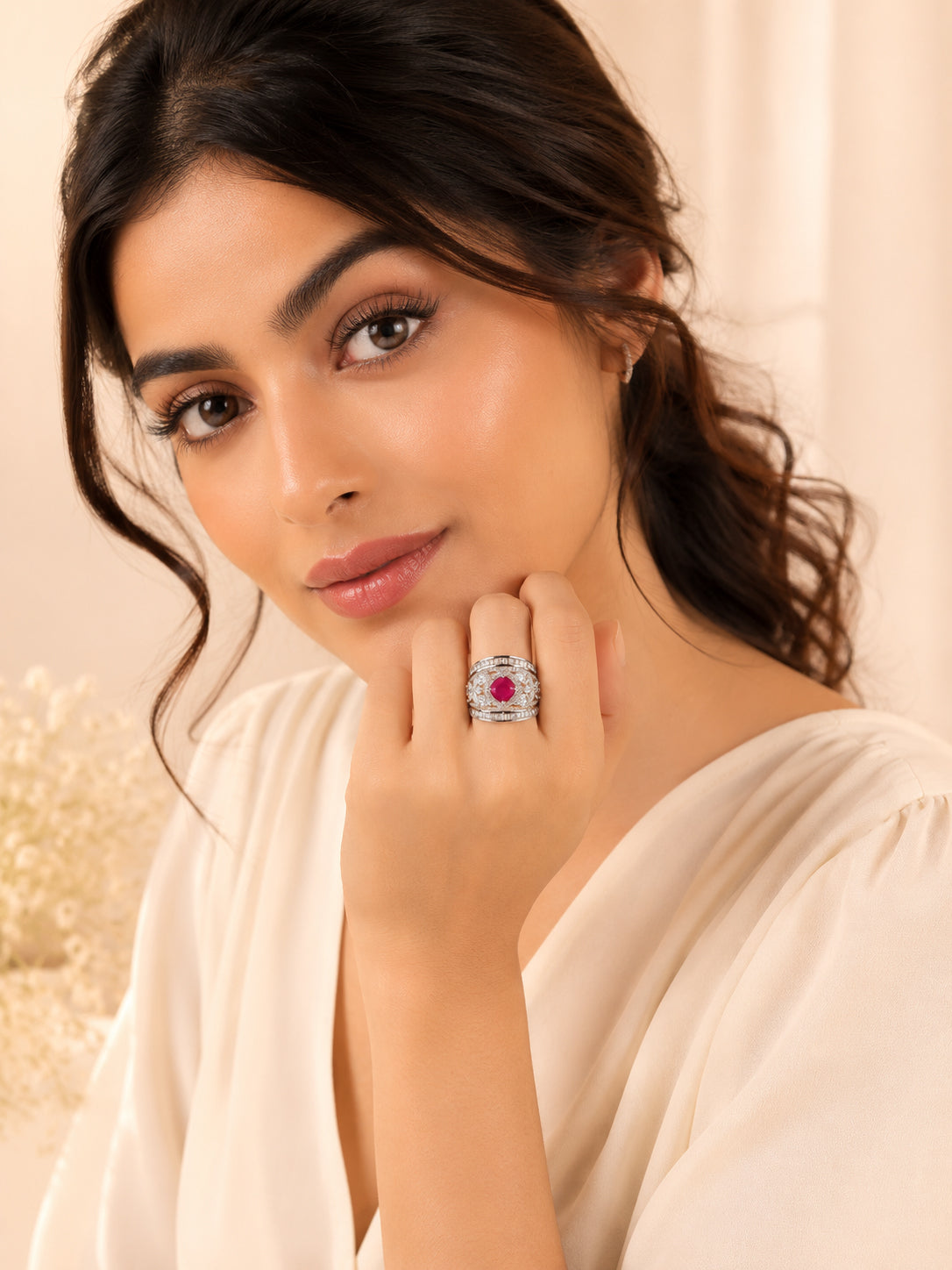 Rhodium Plated Multi Crystal Anti-Tarnish Waterproof Ring