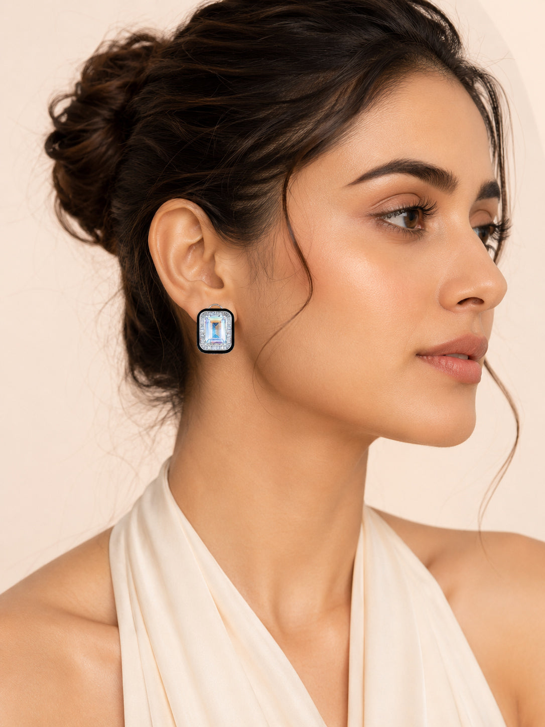 Aanura Champagne Rectangular Stud Earrings
