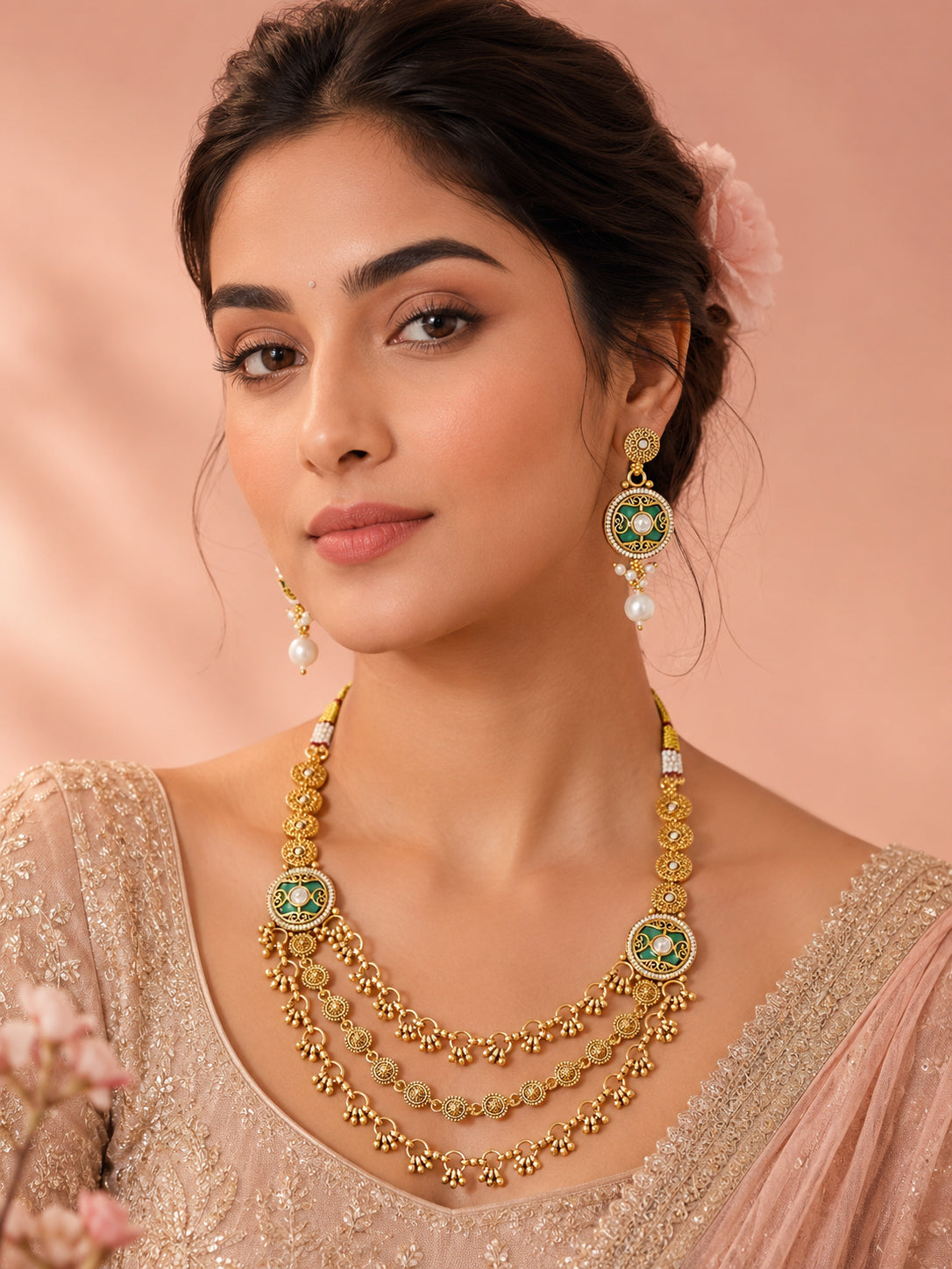 Aanura Gold-Plated Layered Necklace & Earrings Set
