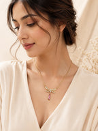18K Gold Plated Pink Wing Teardrop Necklace