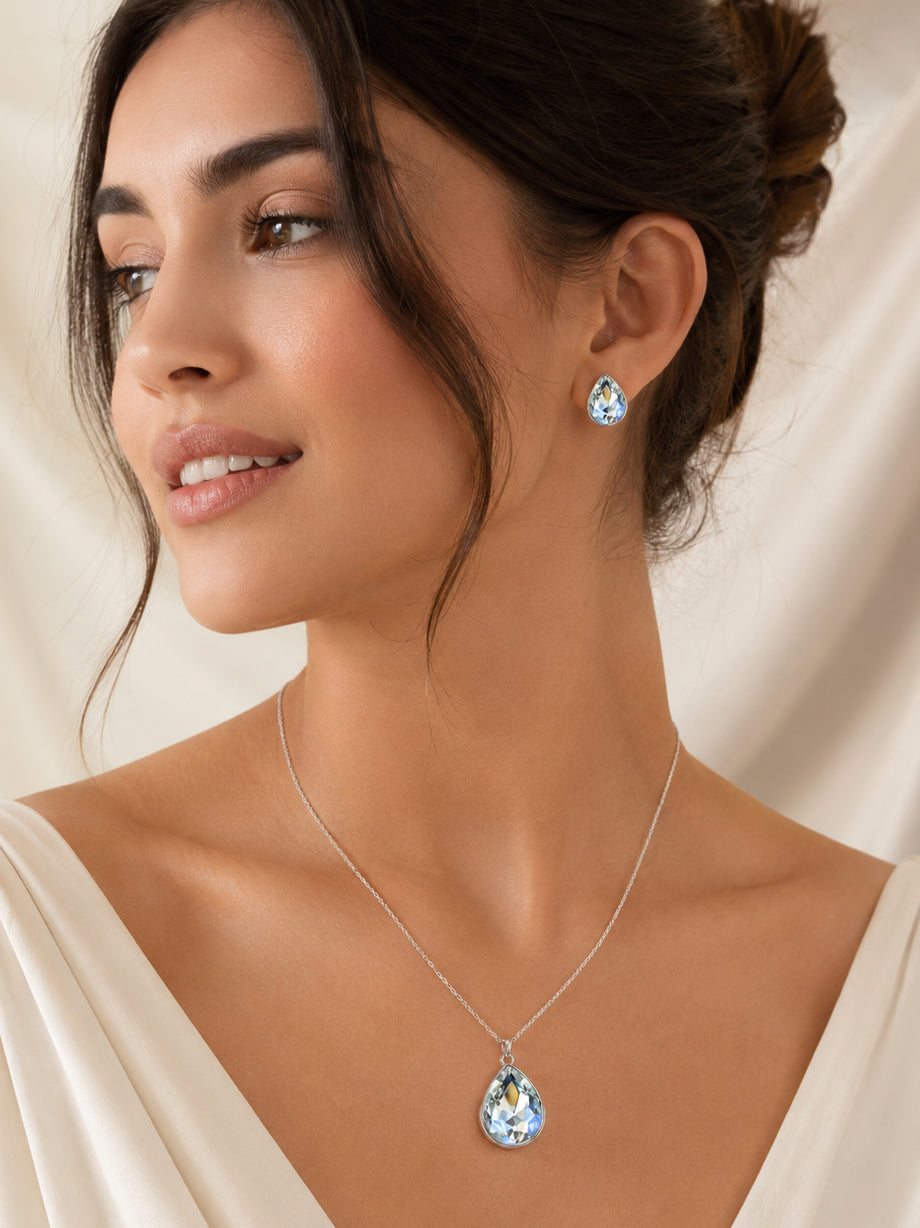 Aanura Crystal Teardrop Necklace & Earrings Set