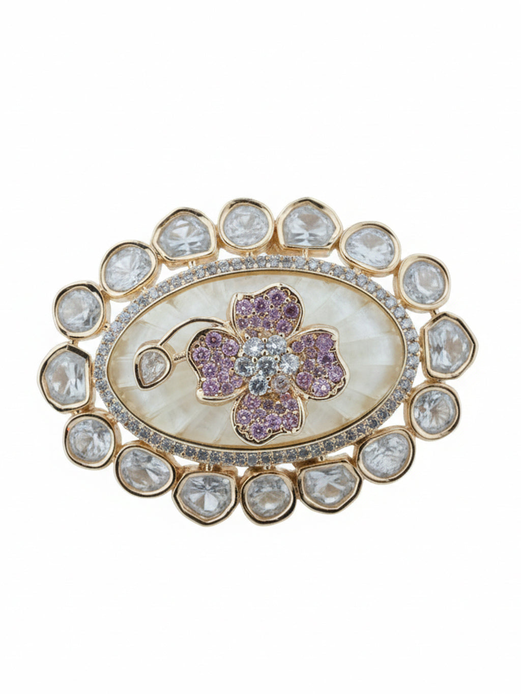 Aanura Gold-Plated Floral Oval Ring with Stones
