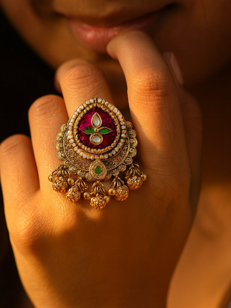 Aanura Gold-Plated Ruby Green Heritage Ring