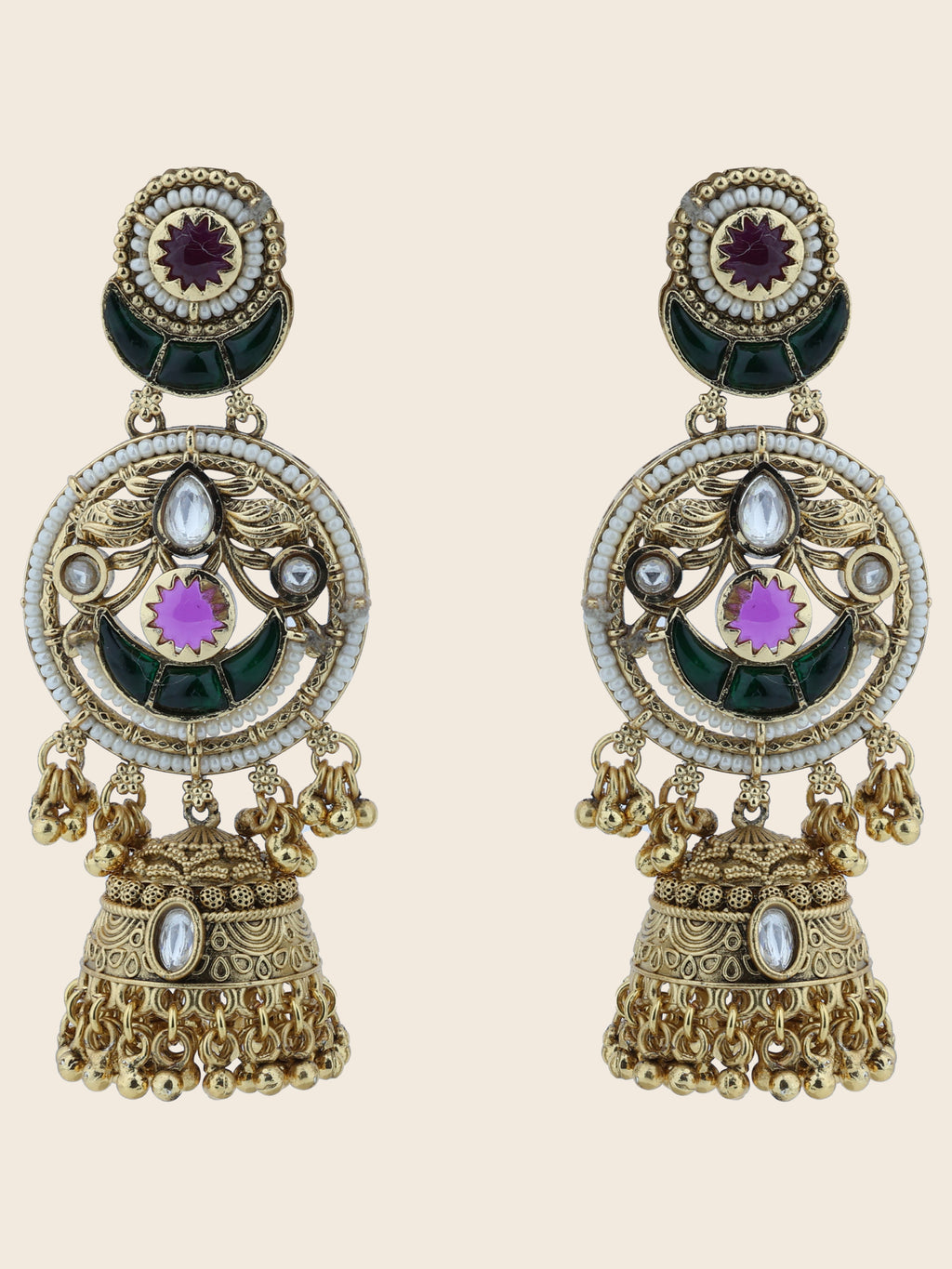 Aanura Gold-Plated Green Ruby Long Earrings