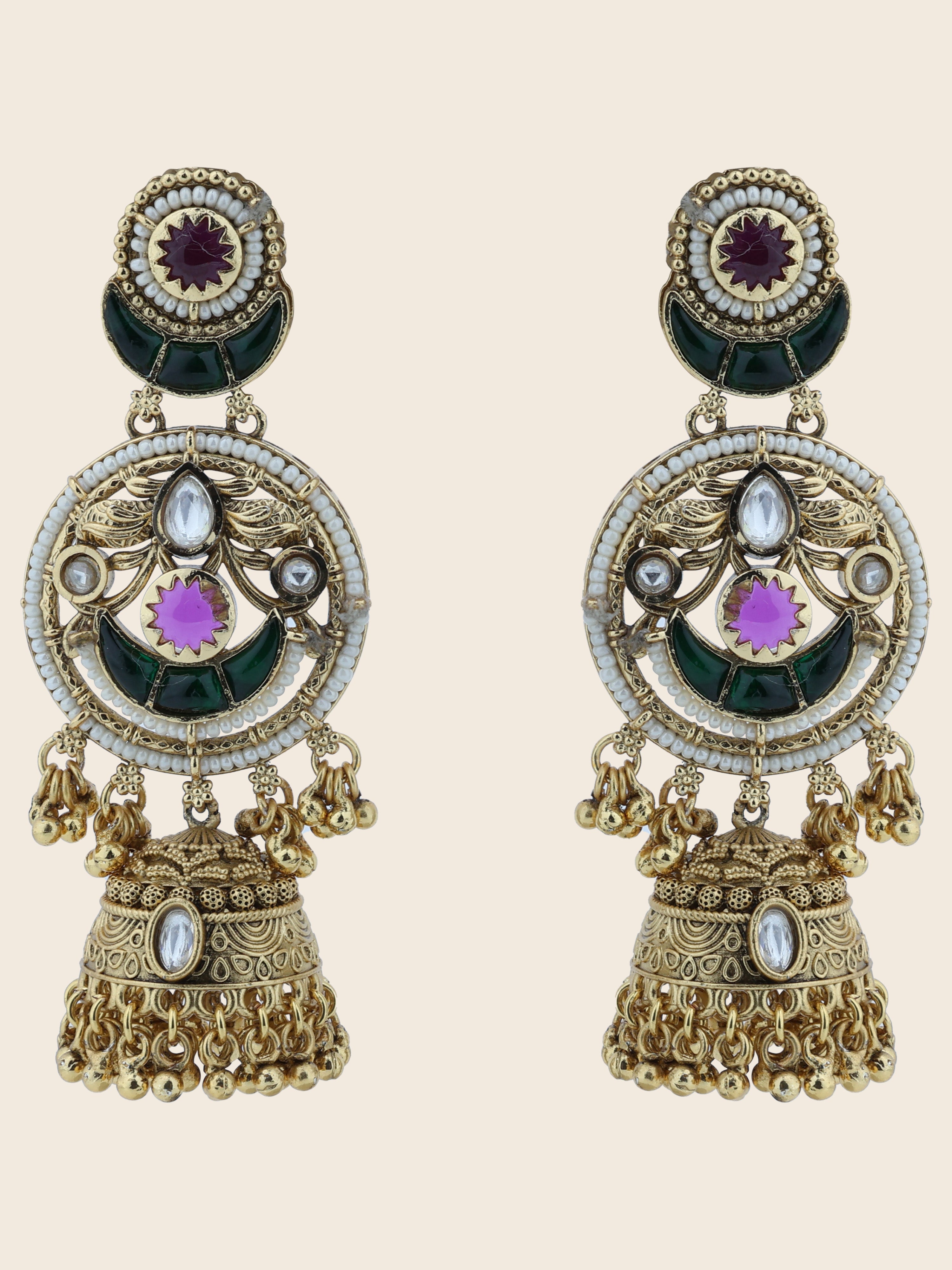Aanura Gold-Plated Green Ruby Long Earrings