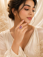 Rhodium Plated Ruby Cocktail Anti-Tarnish Waterproof Ring