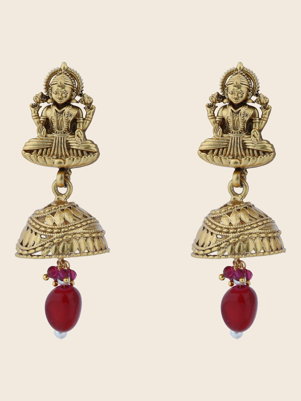 Aanura Temple Earrings with Red Stone Drop