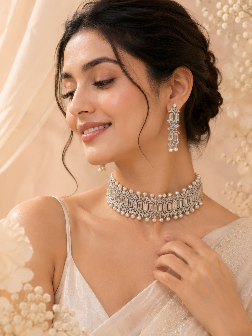 Aanura Emerald Pearl Choker Necklace Set