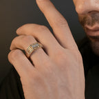 18K Gold Plated Silver Stone Grid Anti-Tarnish Demi-Fine Ring for Men