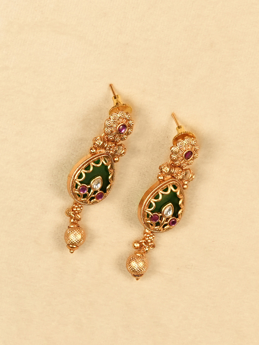 Aanura Gold Plated Emerald Aura Necklace Set