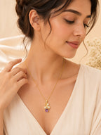 18K Gold Plated Purple Floral Crystal Drop Necklace