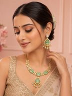 Aanura Green Kundan Pendant Necklace & Earrings Set