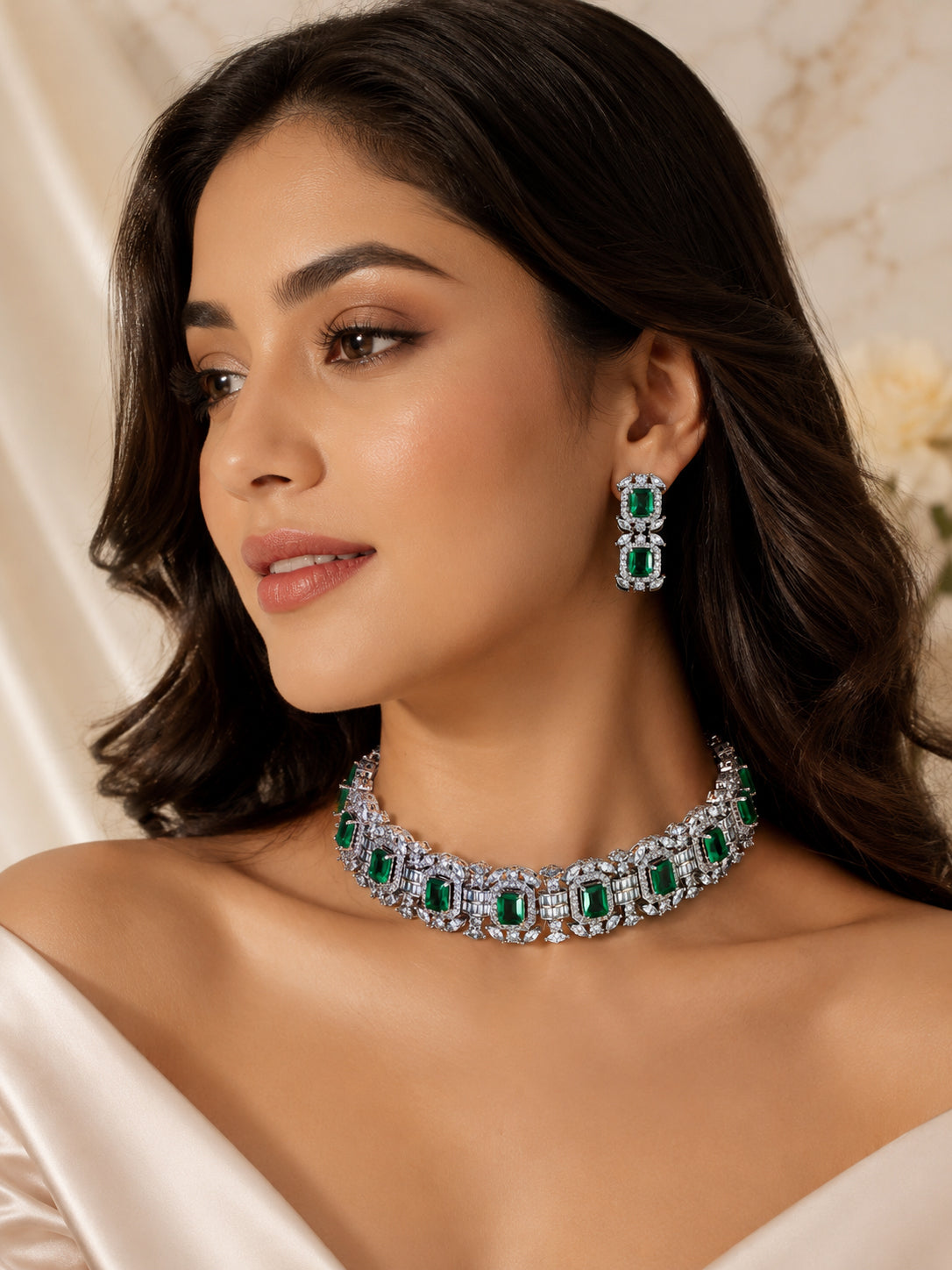 Aanura Green Emerald Choker Necklace Set