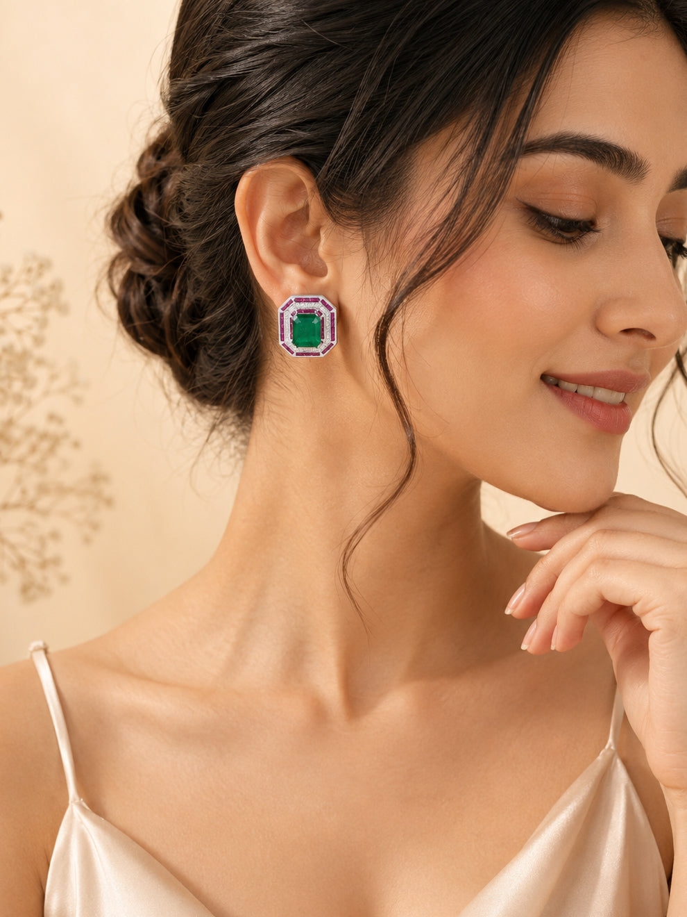 Aanura Ruby & Emerald Octagon Stud Earrings