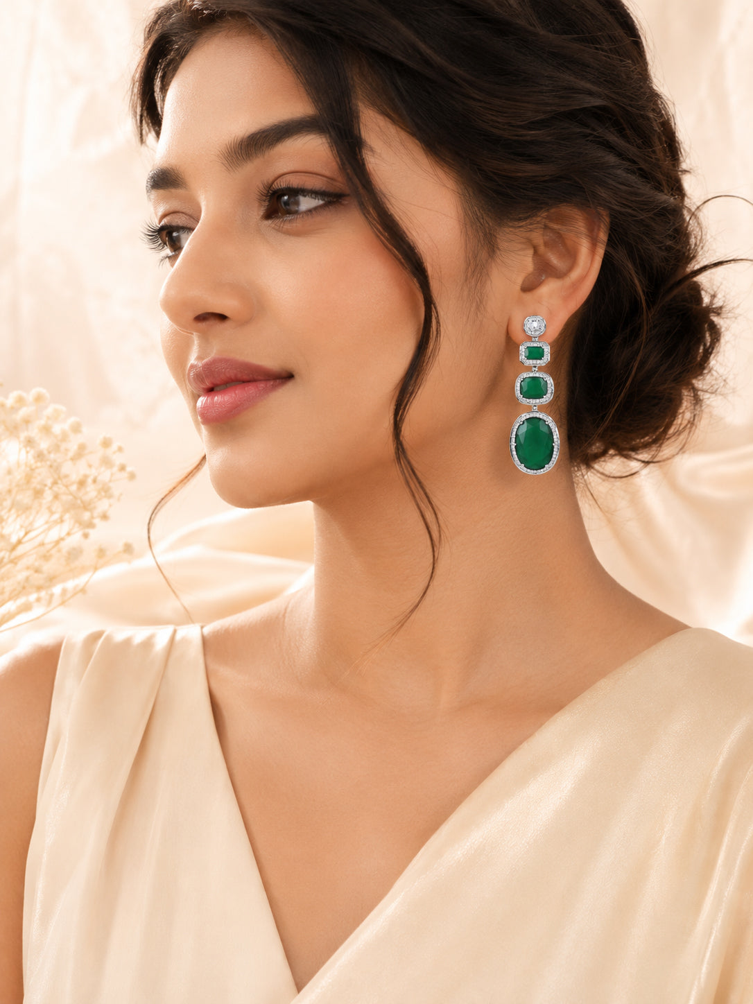 Emerald Cascade Triple Dangle Earrings