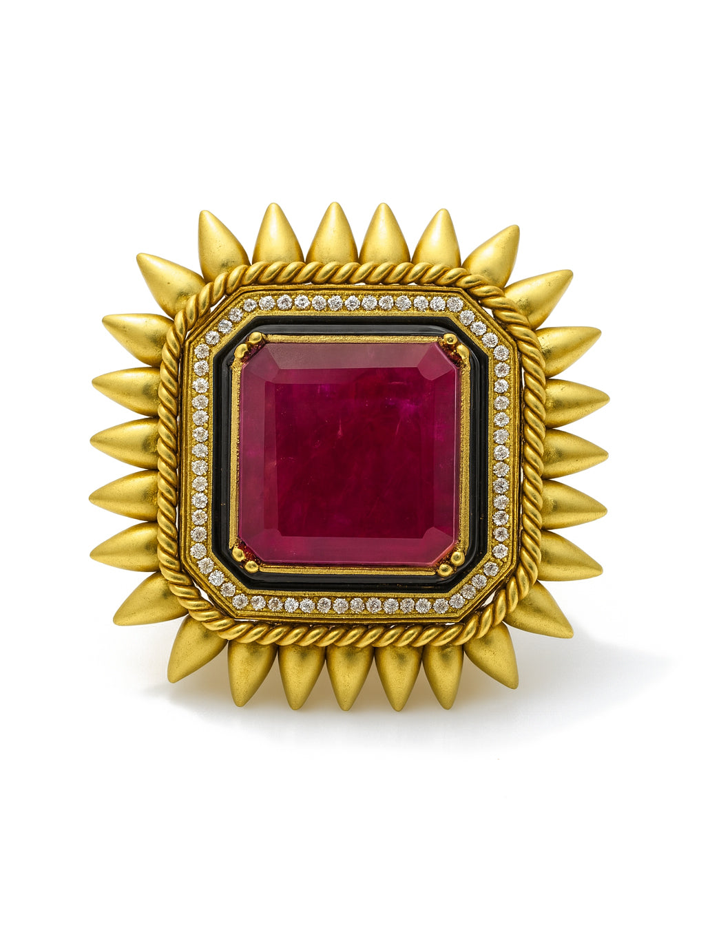 Aanura Gold-Plated Square Green Stone Statement Ring