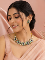 Aanura Navratna Choker Necklace with Green Center Stones