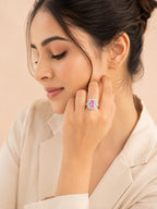 Rhodium Plated Cushion Cocktail Anti-Tarnish Waterproof Ring