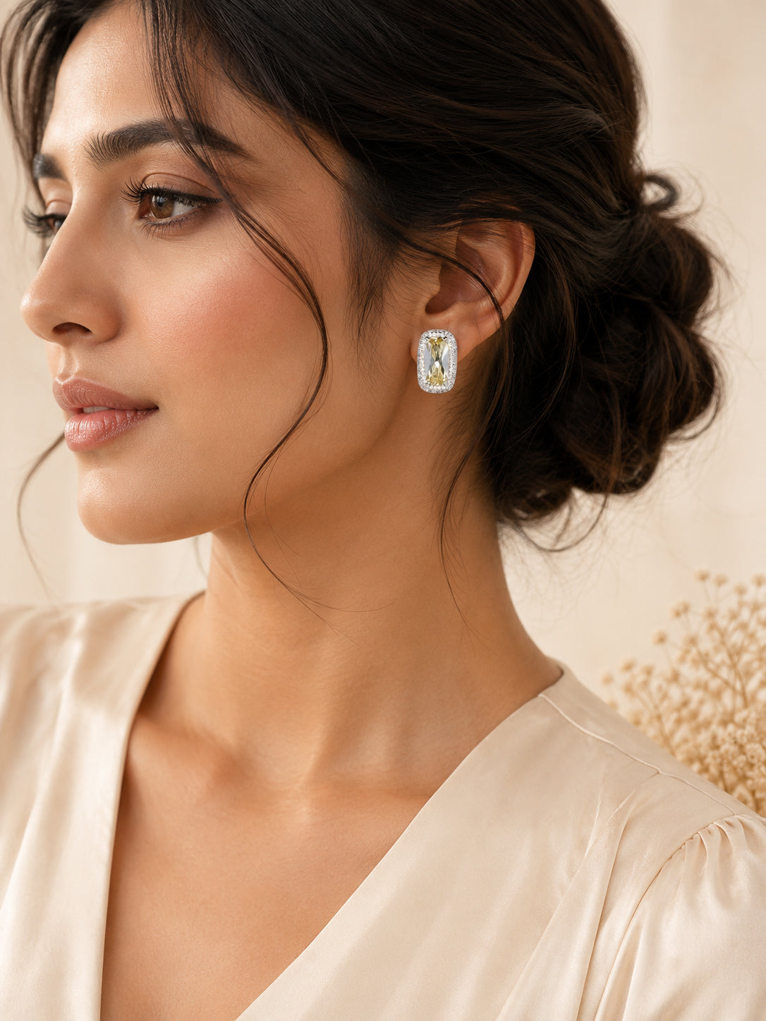 Aanura Yellow Cushion Halo Stud Earrings
