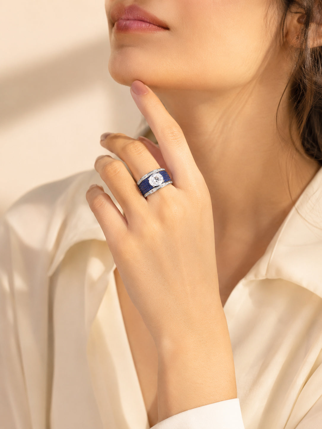 Rhodium Plated Emerald Pavé Anti-Tarnish Waterproof Ring
