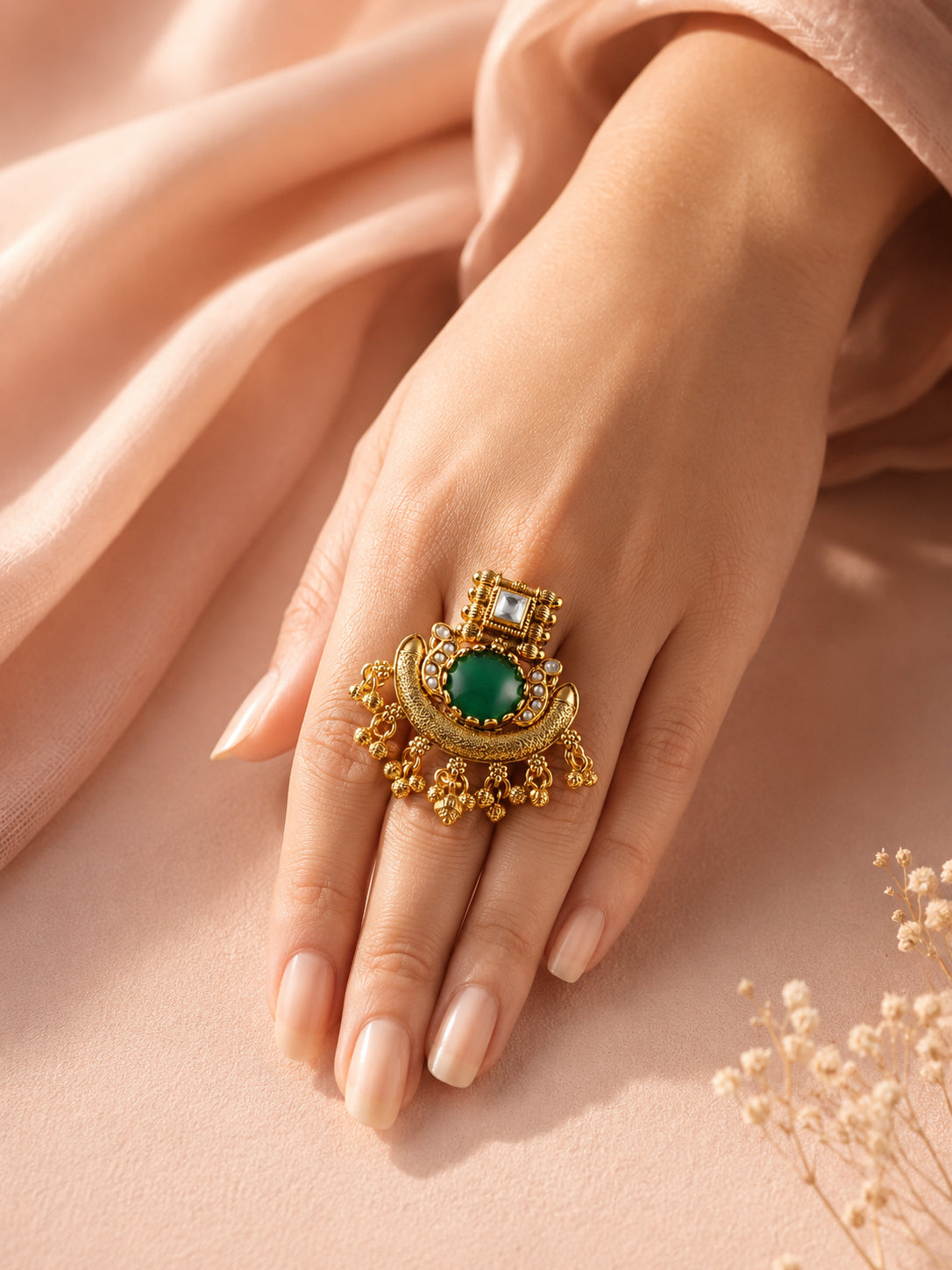 Aanura Ornate Crescent Adjustable Statement Ring
