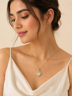 18K Gold Plated White Flower Halo Crystal Necklace