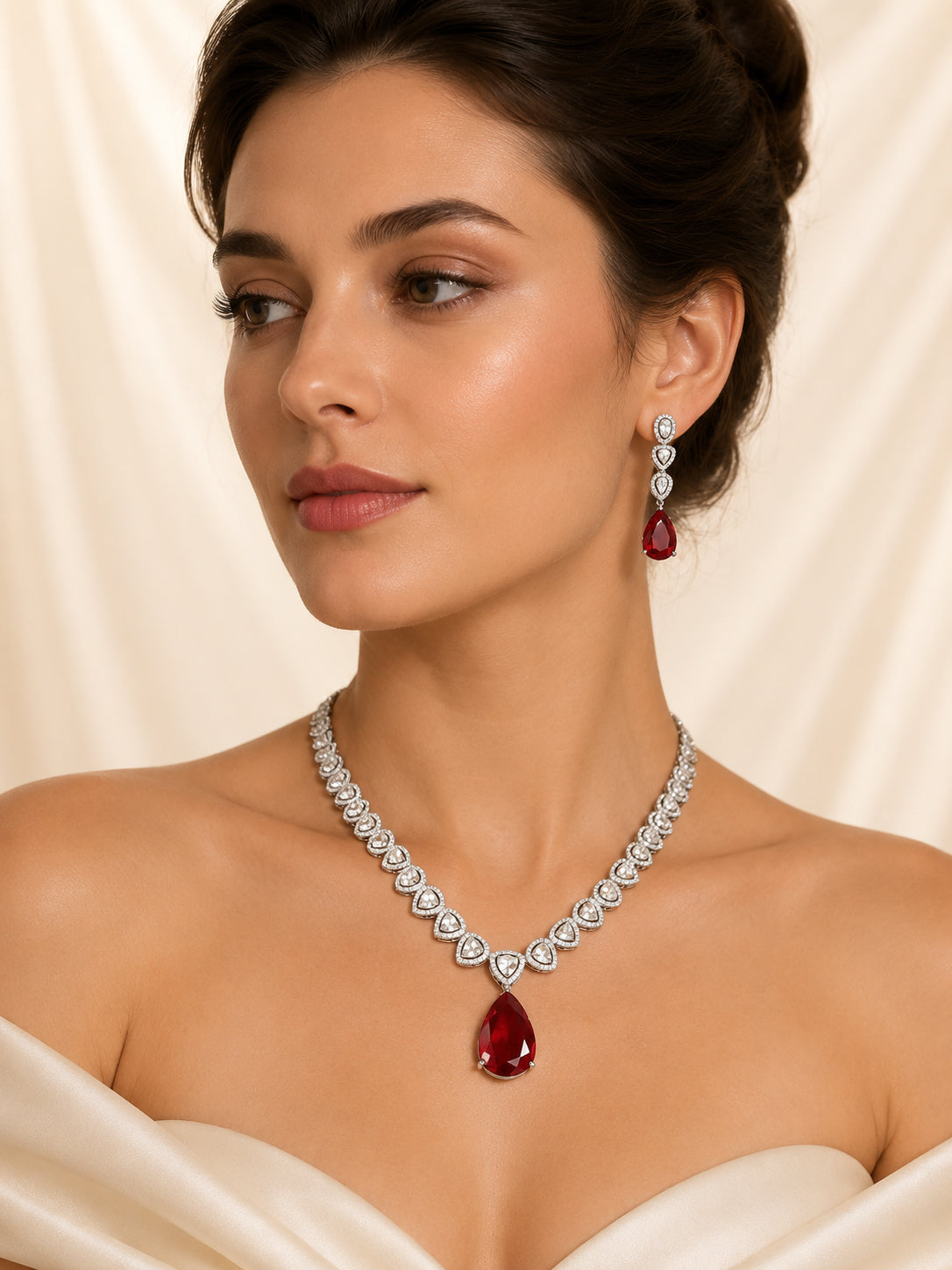 Aanura Purple Teardrop Crystal Necklace Set