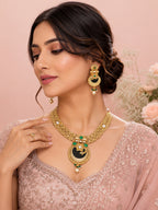 Aanura Temple Style Gold Necklace Set with Earrings