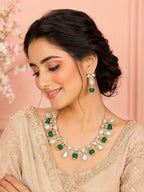 Aanura Gold-Plated Navratna Necklace & Earrings