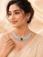 Aanura Ruby Emerald-Cut Necklace Set in Stainless Steel