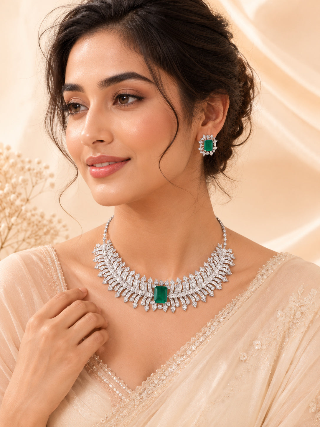 Aanura Ruby Emerald-Cut Necklace Set in Stainless Steel