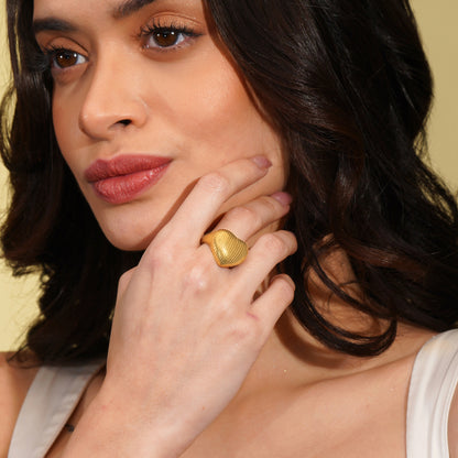 Aanura Gold Plated Wave Adjustable Ring for Women