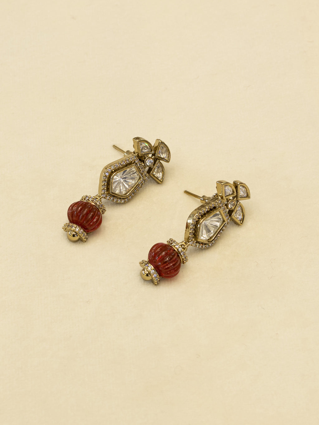 Aanura Gold-Plated Navratna Necklace & Earrings