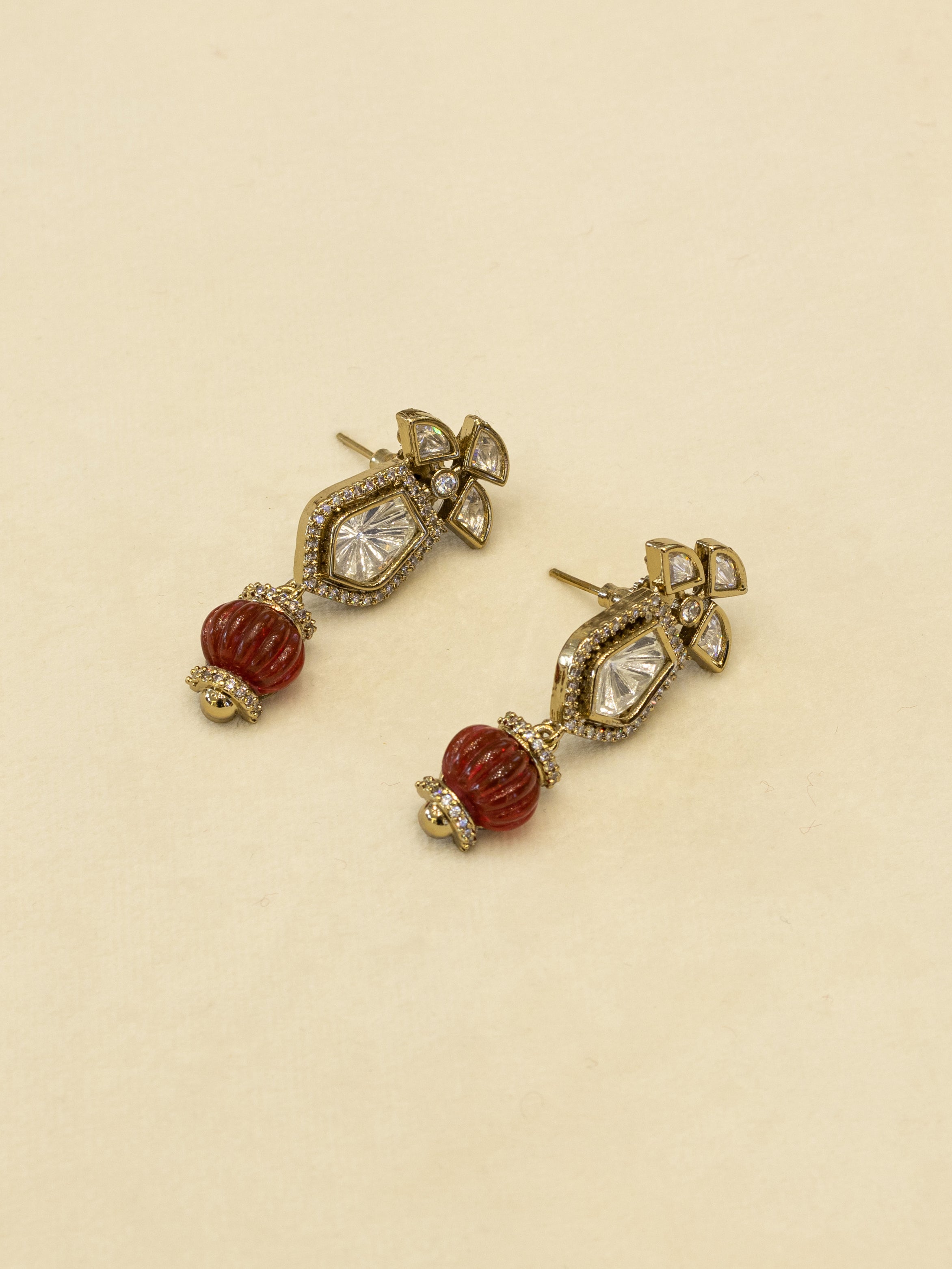 Aanura Gold-Plated Navratna Necklace & Earrings