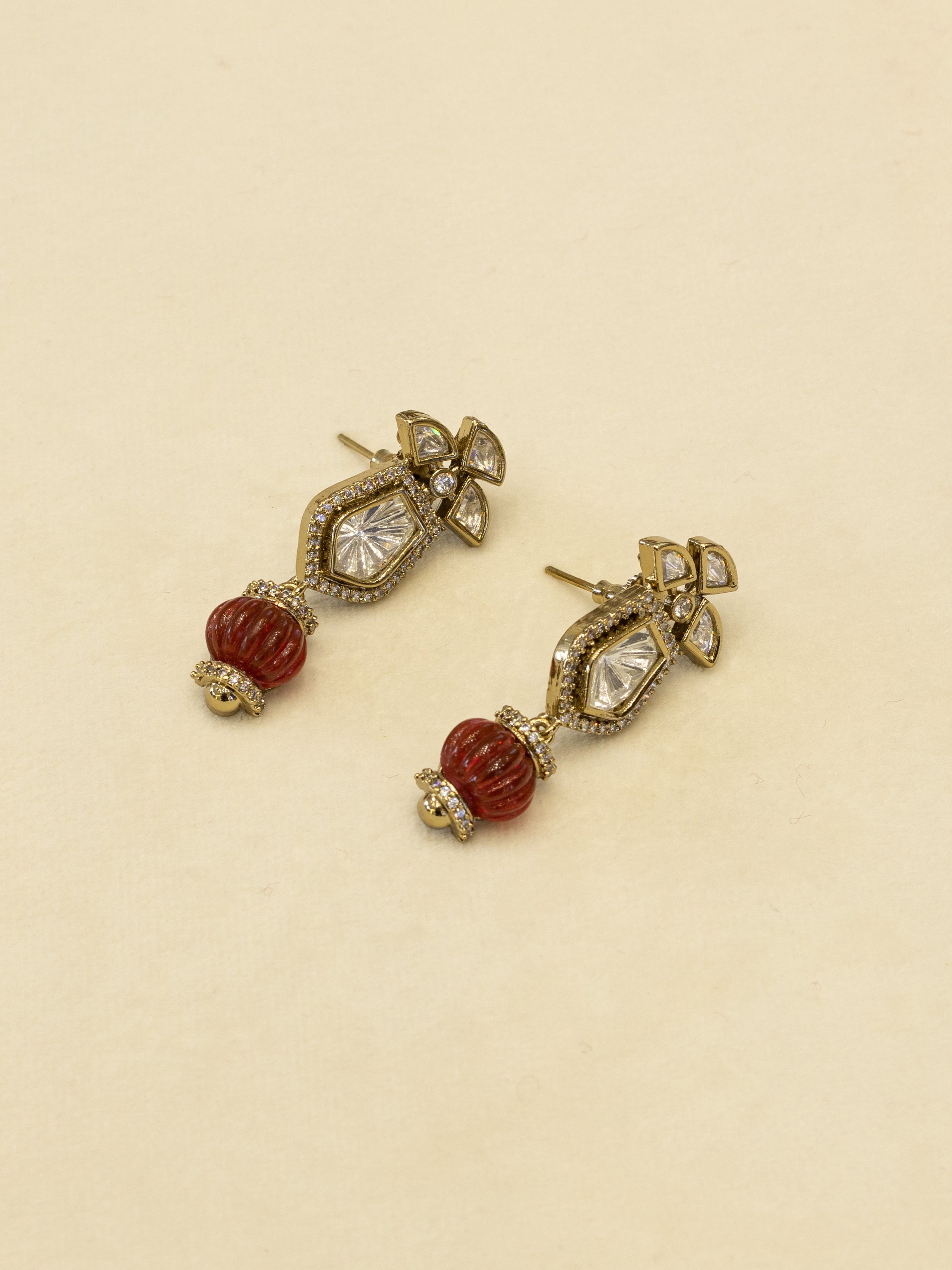 Aanura Gold-Plated Navratna Necklace & Earrings