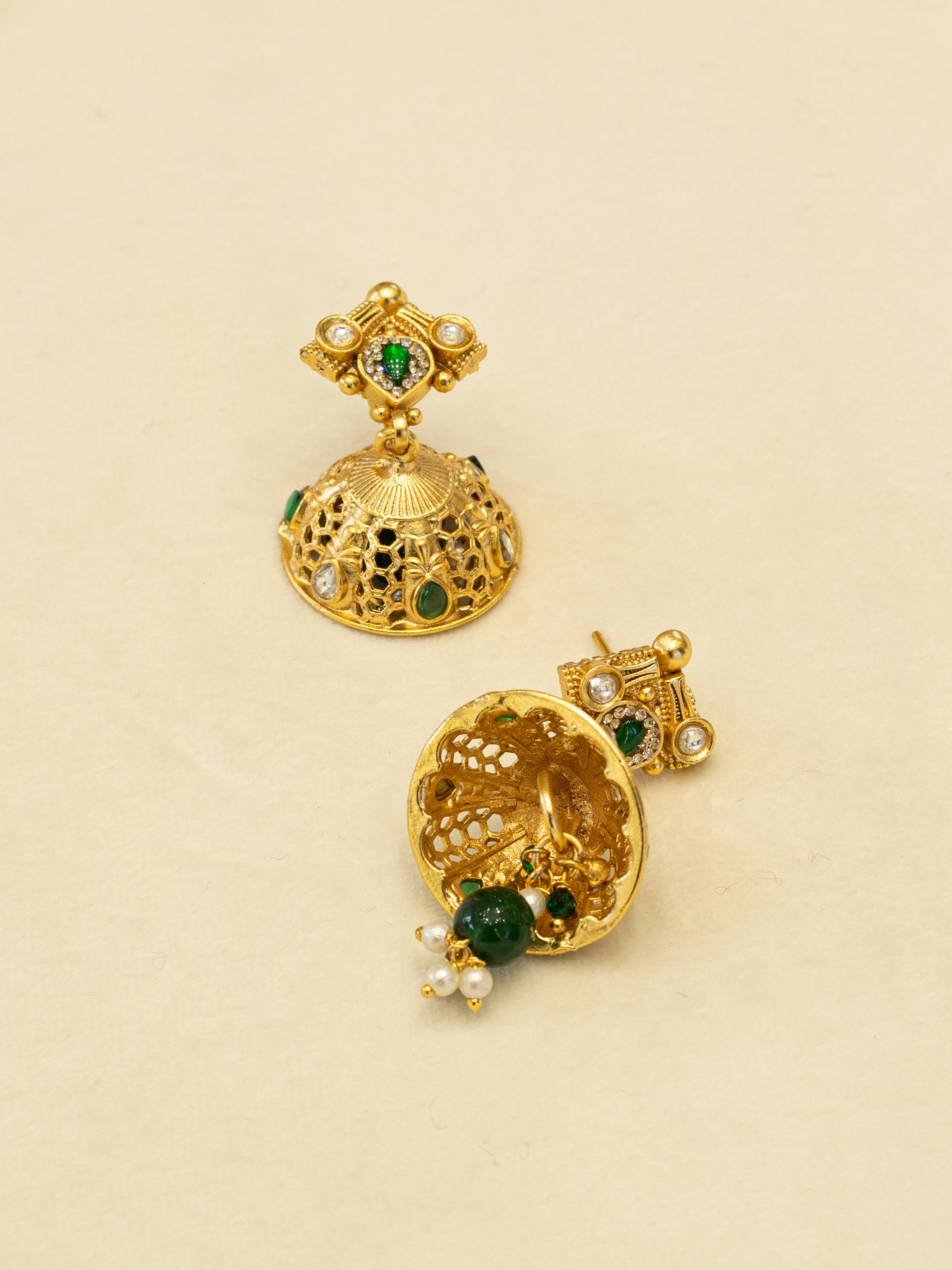 Aanura Antique Gold Choker Necklace with Drop Earrings