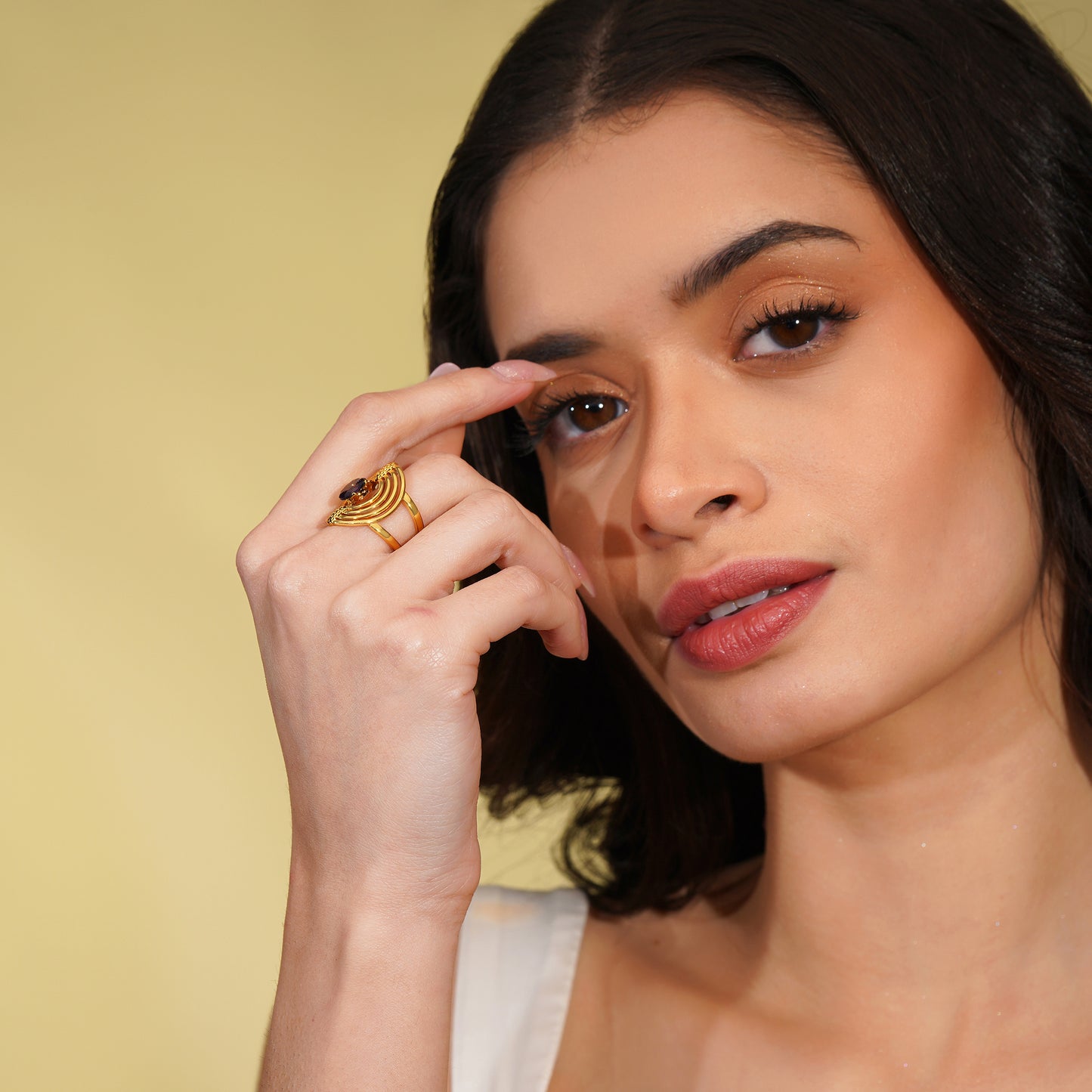 Aanura Gold Plated Abstract Stone Adjustable Ring