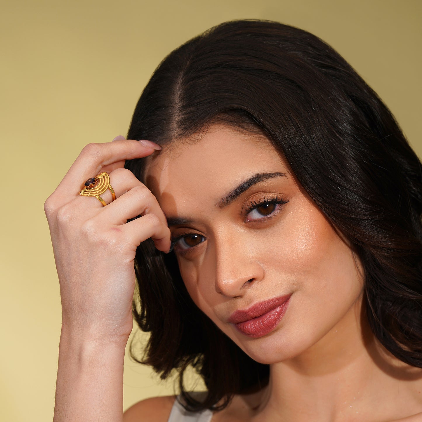 Aanura Gold Plated Abstract Stone Adjustable Ring