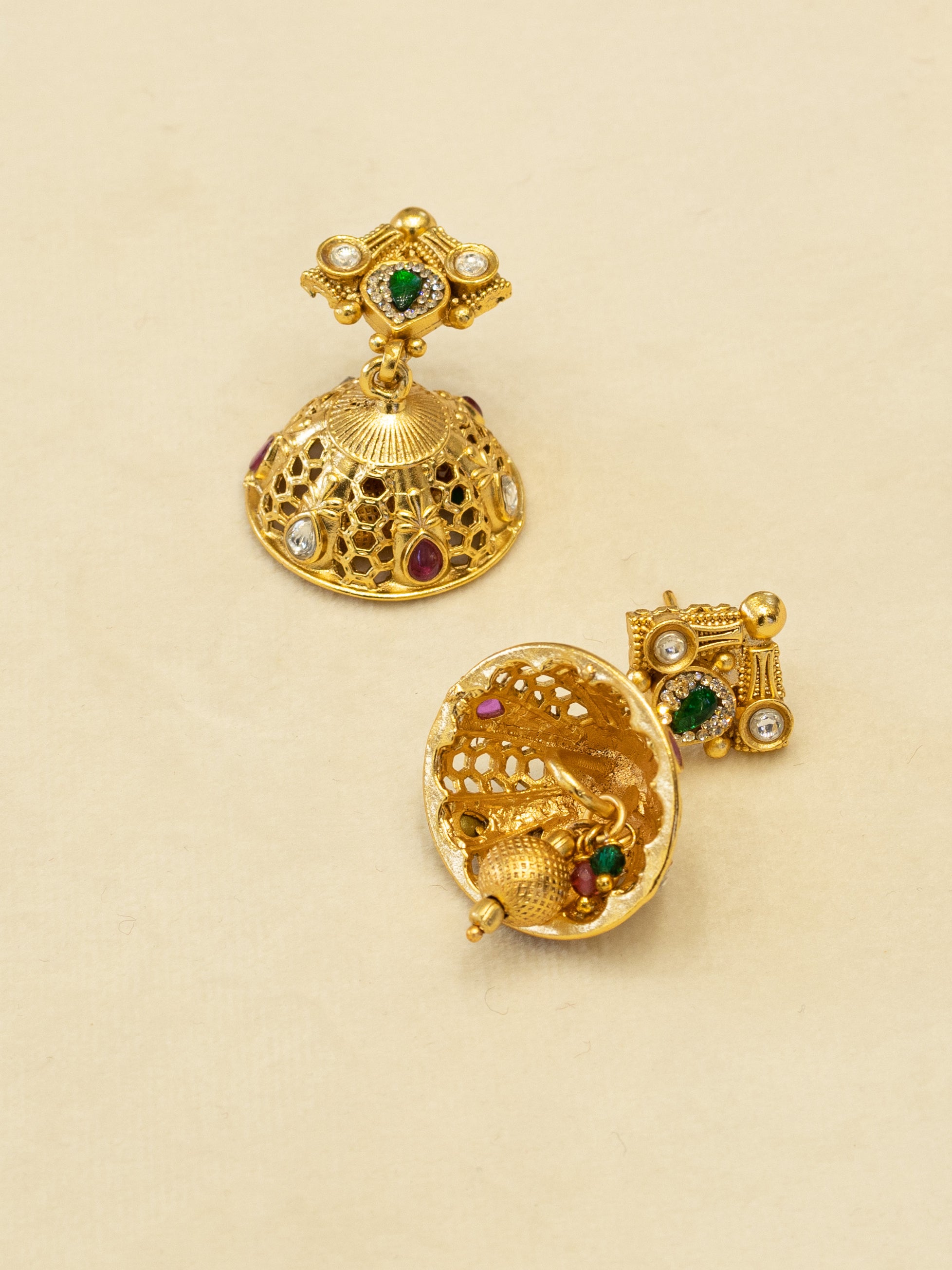 Aanura Antique Gold Choker Necklace with Drop Earrings