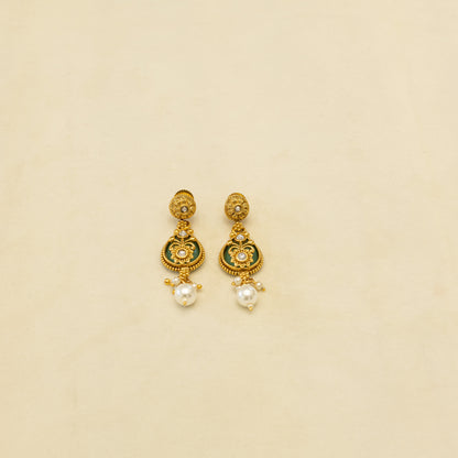 Aanura Layered Gold Necklace Set with Pearl Drop Earrings