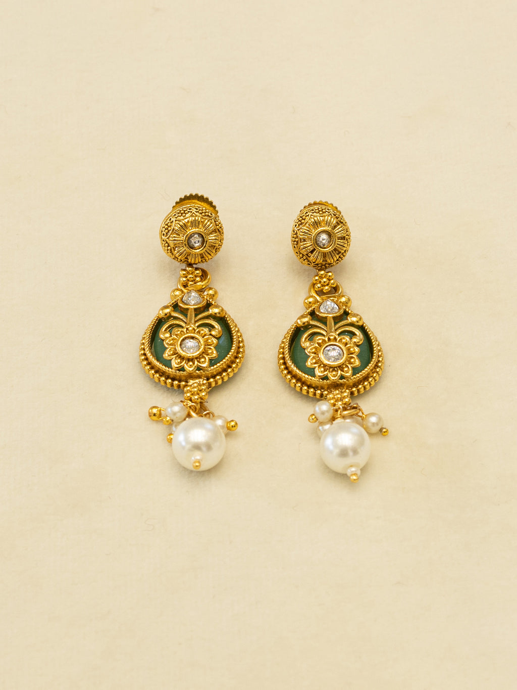 Aanura Layered Gold Necklace Set with Pearl Drop Earrings