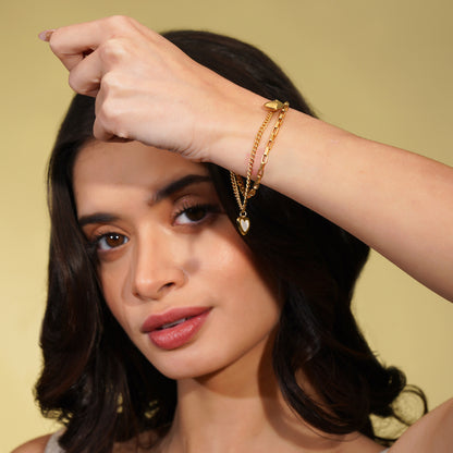 Aanura Heart Charm Gold Plated Chain Bracelet