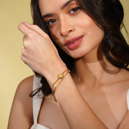 Aanura Heart Charm Gold Plated Chain Bracelet