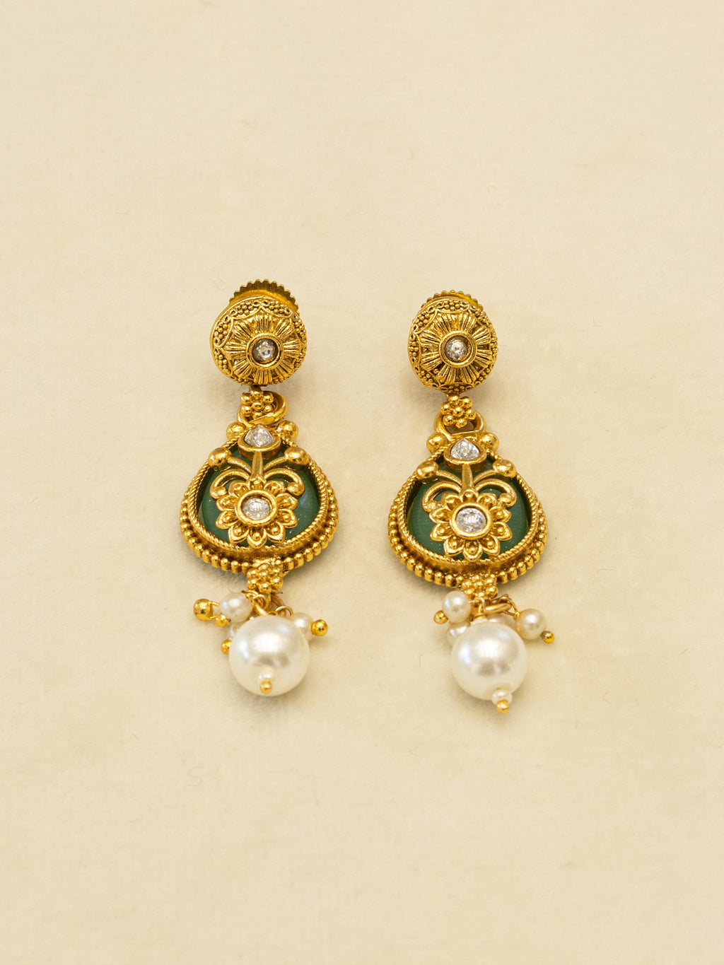 Aanura Layered Gold Necklace Set with Pearl Drop Earrings