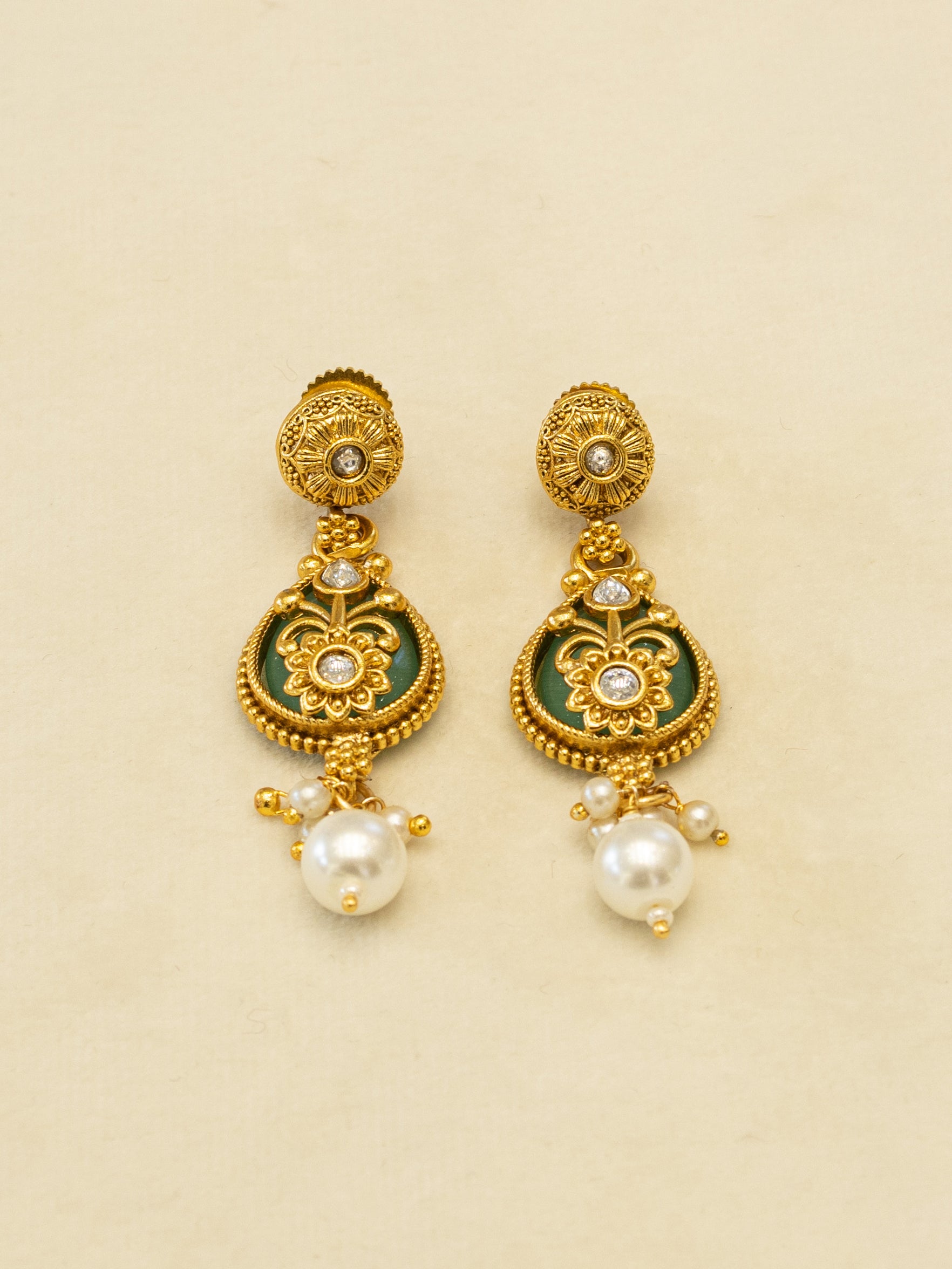 Aanura Layered Gold Necklace Set with Pearl Drop Earrings