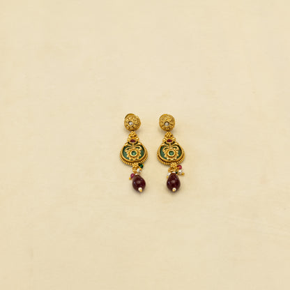 Aanura Layered Gold Necklace Set with Pearl Drop Earrings